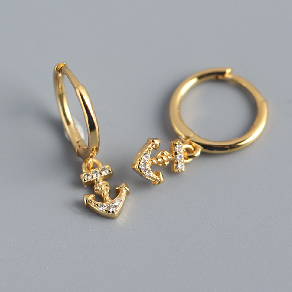 Minimalist Luxury 925 Sterling Silver Anchor Diamond Hoop Earrings