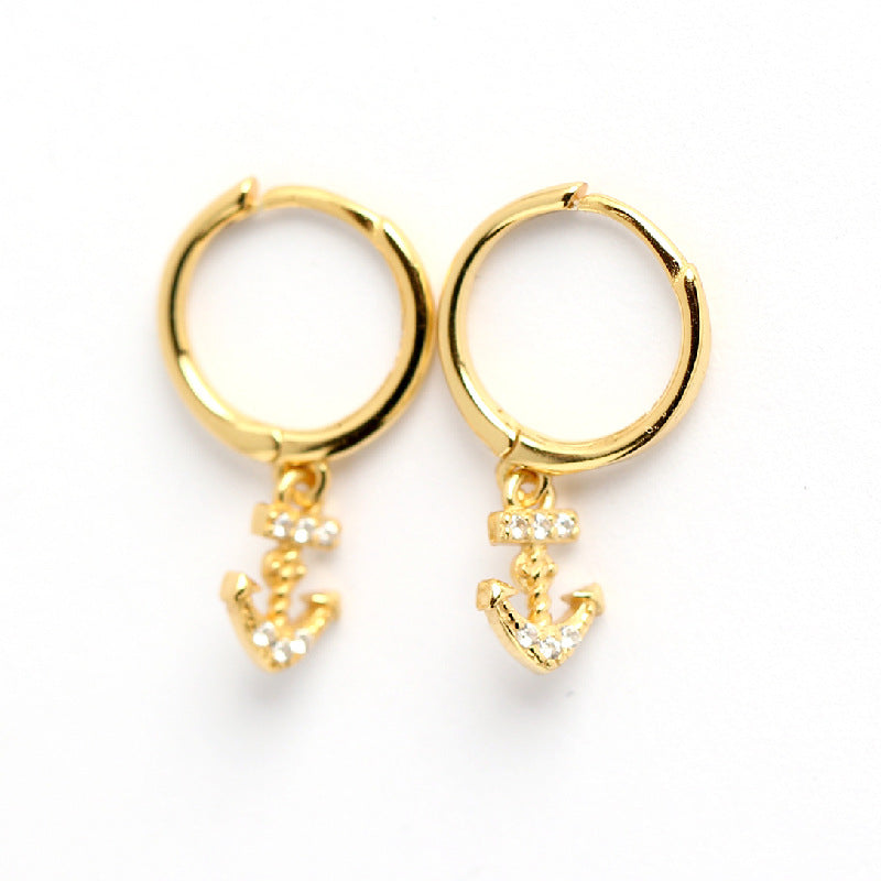 Minimalist Luxury 925 Sterling Silver Anchor Diamond Hoop Earrings