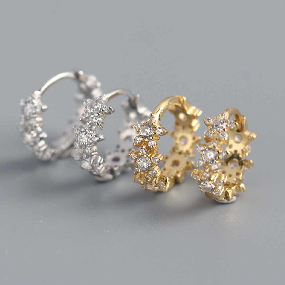 Luxury 925 Sterling Silver Star Rhinestone Inlay Earrings