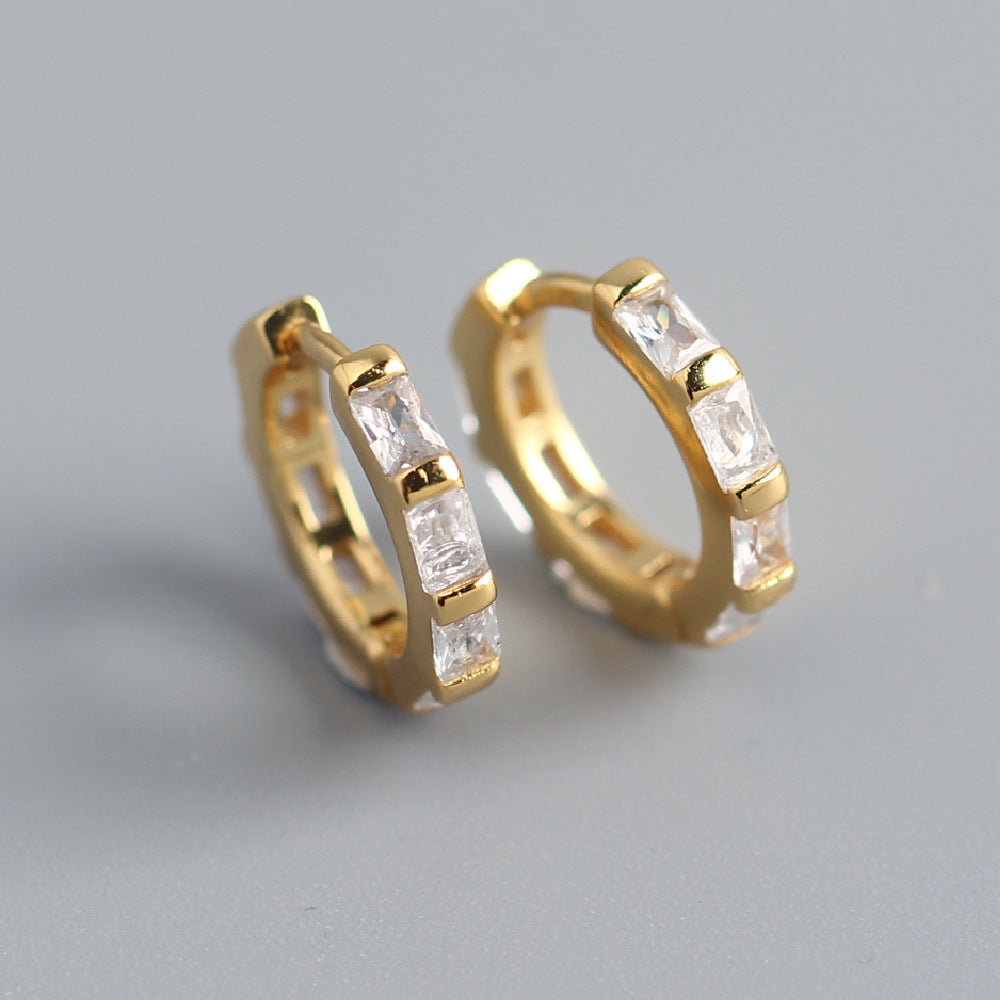 Elegant 925 Sterling Silver Geometric Rectangle Cubic Zirconia Earrings