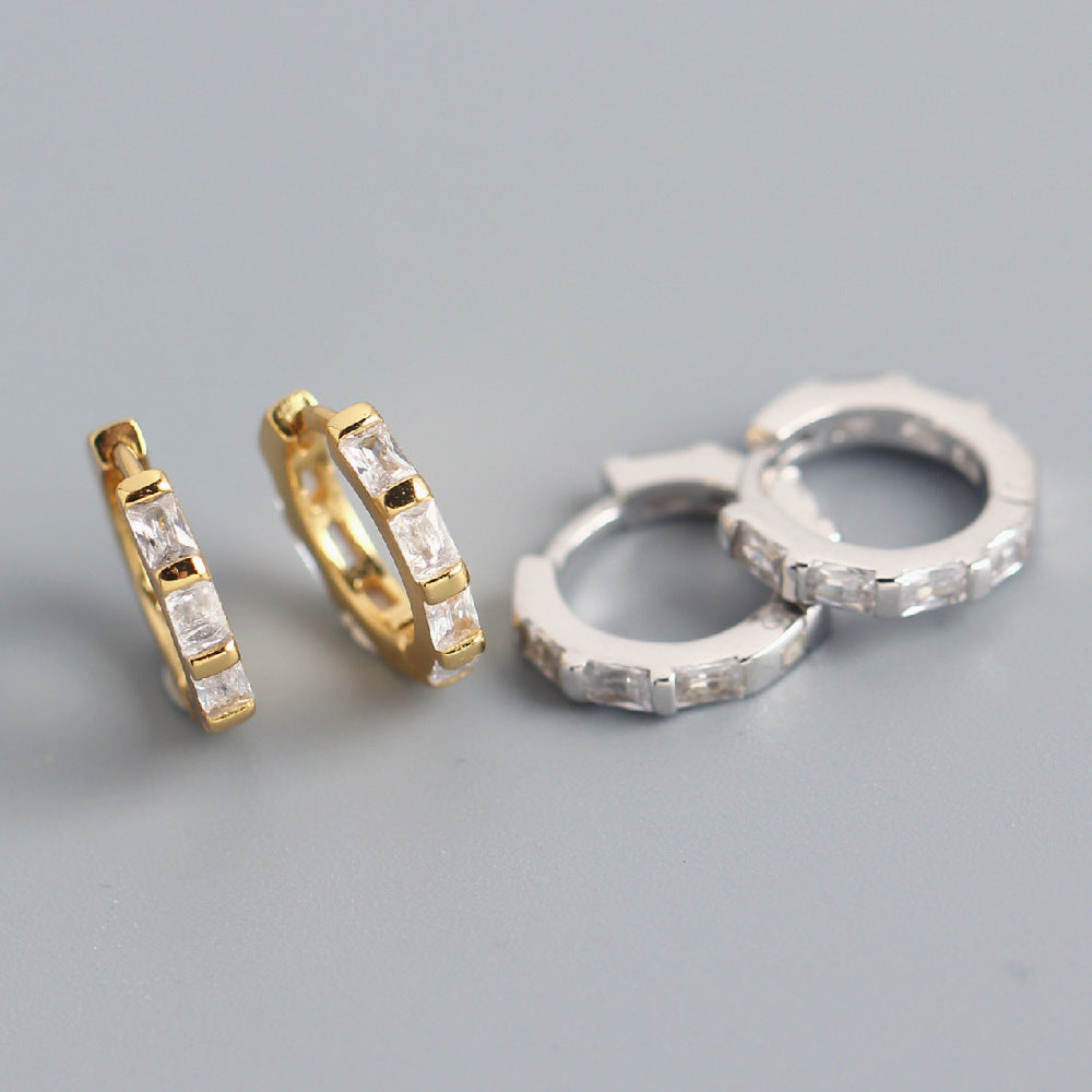 Elegant 925 Sterling Silver Geometric Rectangle Cubic Zirconia Earrings
