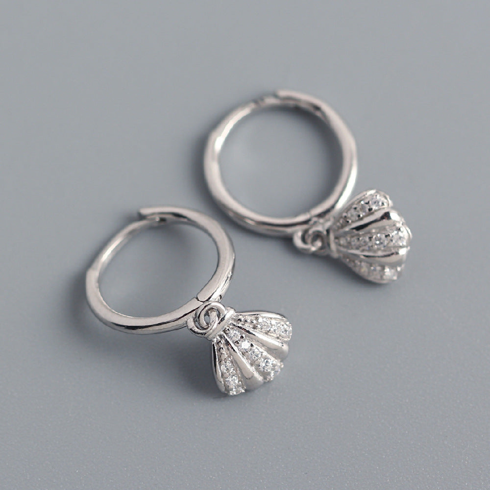 S925 Sterling Silver Shell Inlay Rhinestone Earrings Women Bohemian Individualistic Style