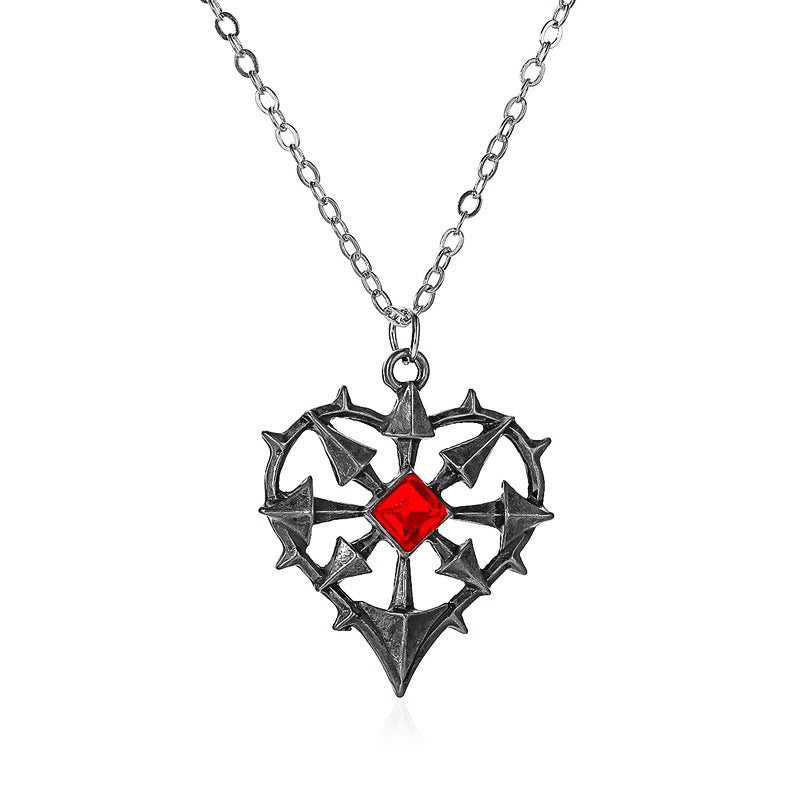 Collar con colgante de aleación con forma de corazón estilo gótico con baño de rodio para mujer