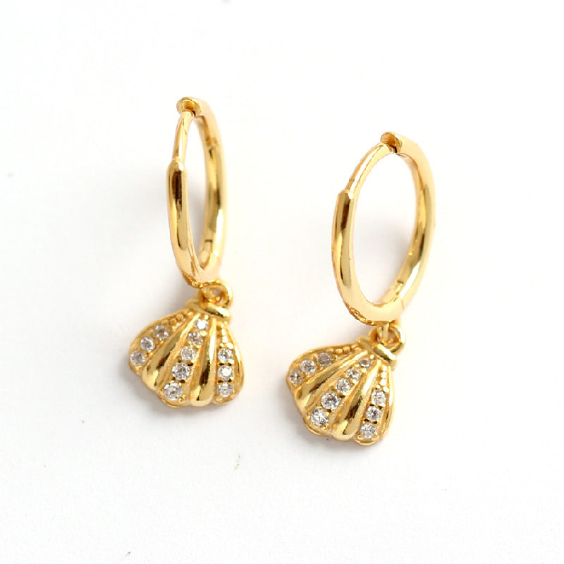 S925 Sterling Silver Shell Inlay Rhinestone Earrings Women Bohemian Individualistic Style
