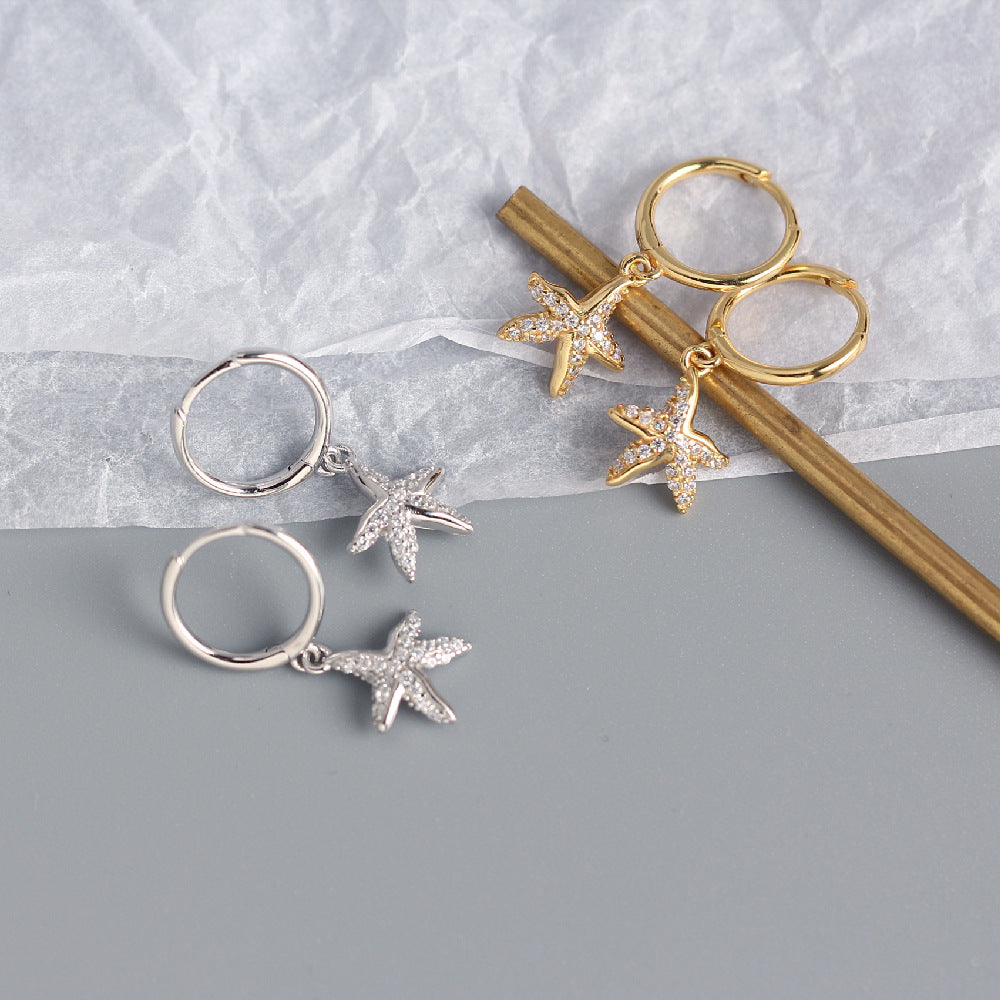 Orecchini Minimalisti di Lusso in Argento Sterling 925 con Stella e Strass Incassati
