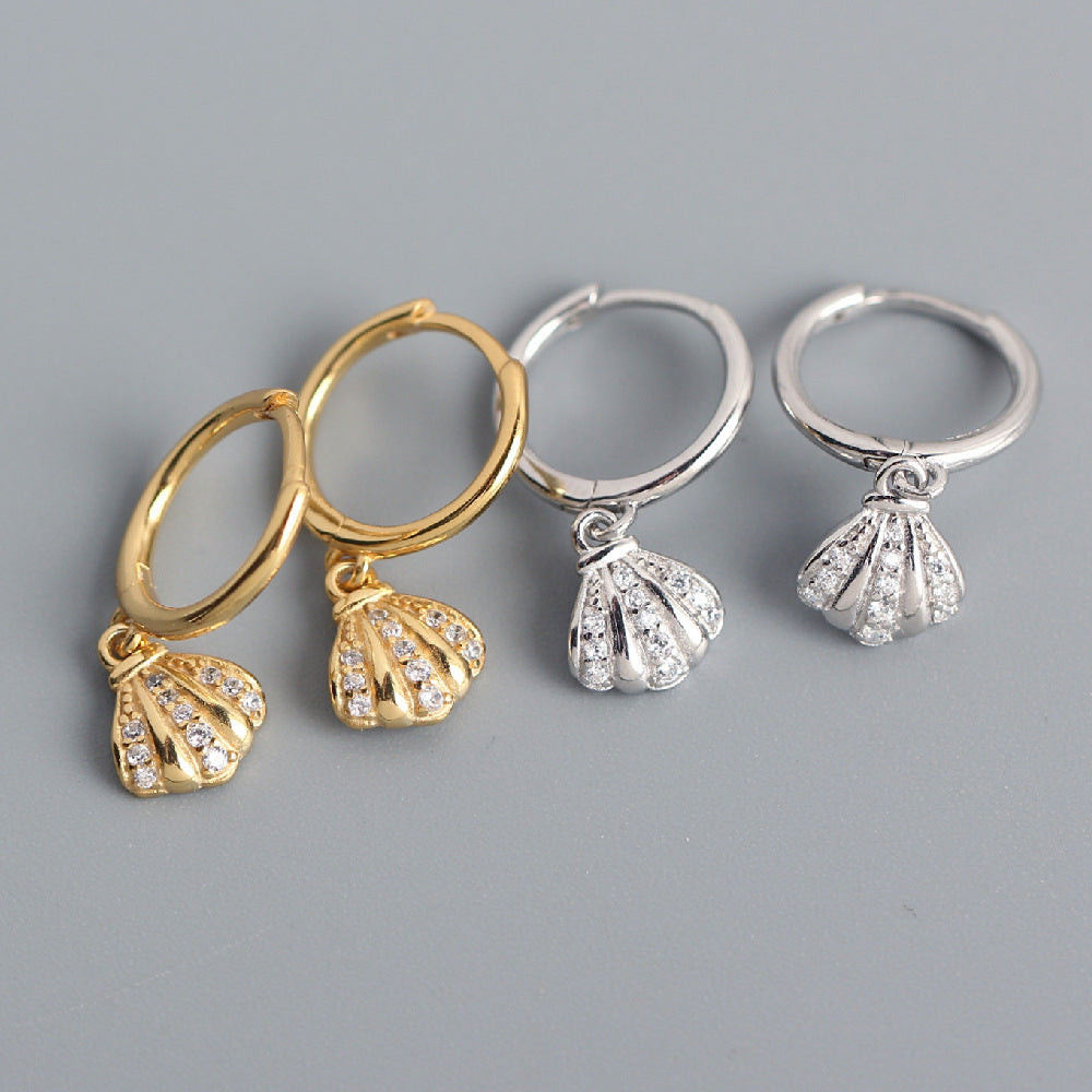 S925 Sterling Silver Shell Inlay Rhinestone Earrings Women Bohemian Individualistic Style