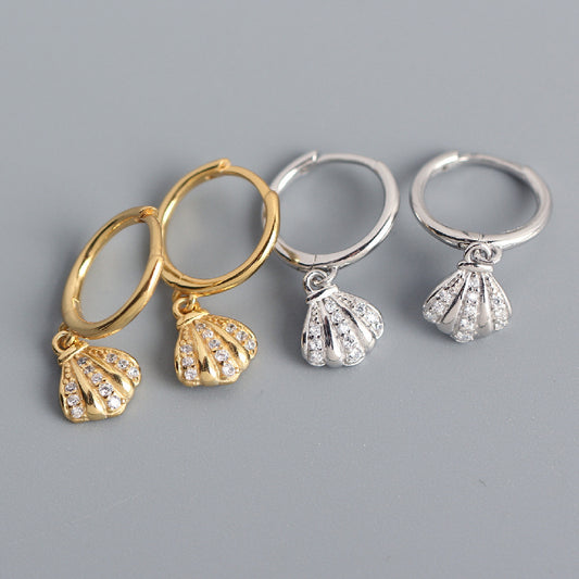 S925 Sterling Silver Shell Inlay Rhinestone Earrings Women Bohemian Individualistic Style
