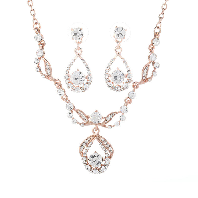 Set Collana Orecchini da Donna a Cuore con Strass in Stile Coreano Giapponese, Gioielli Placcati con Catena a Serpente in Lega, Stile Fresco e Dolce