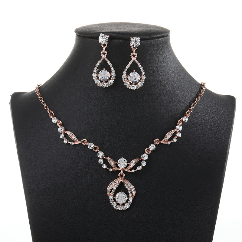 Set Collana Orecchini da Donna a Cuore con Strass in Stile Coreano Giapponese, Gioielli Placcati con Catena a Serpente in Lega, Stile Fresco e Dolce