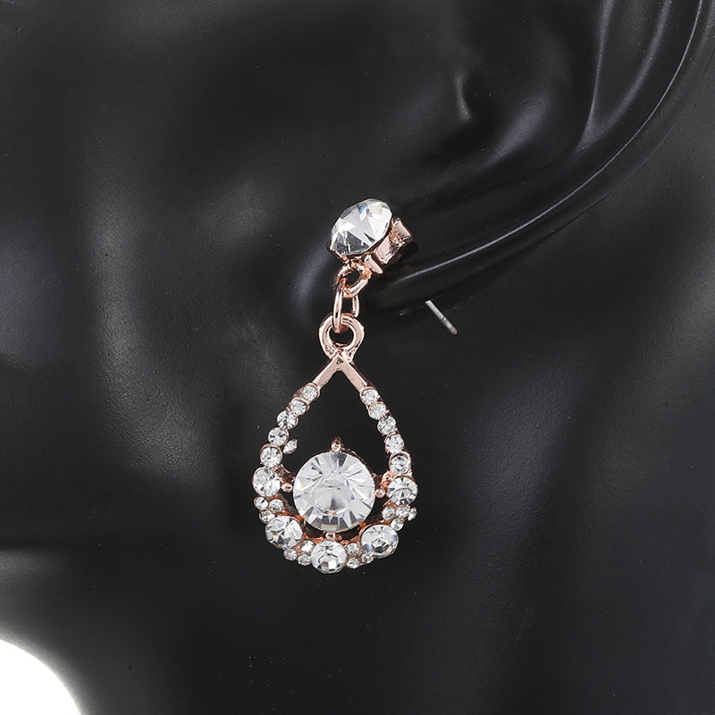 Set Collana Orecchini da Donna a Cuore con Strass in Stile Coreano Giapponese, Gioielli Placcati con Catena a Serpente in Lega, Stile Fresco e Dolce