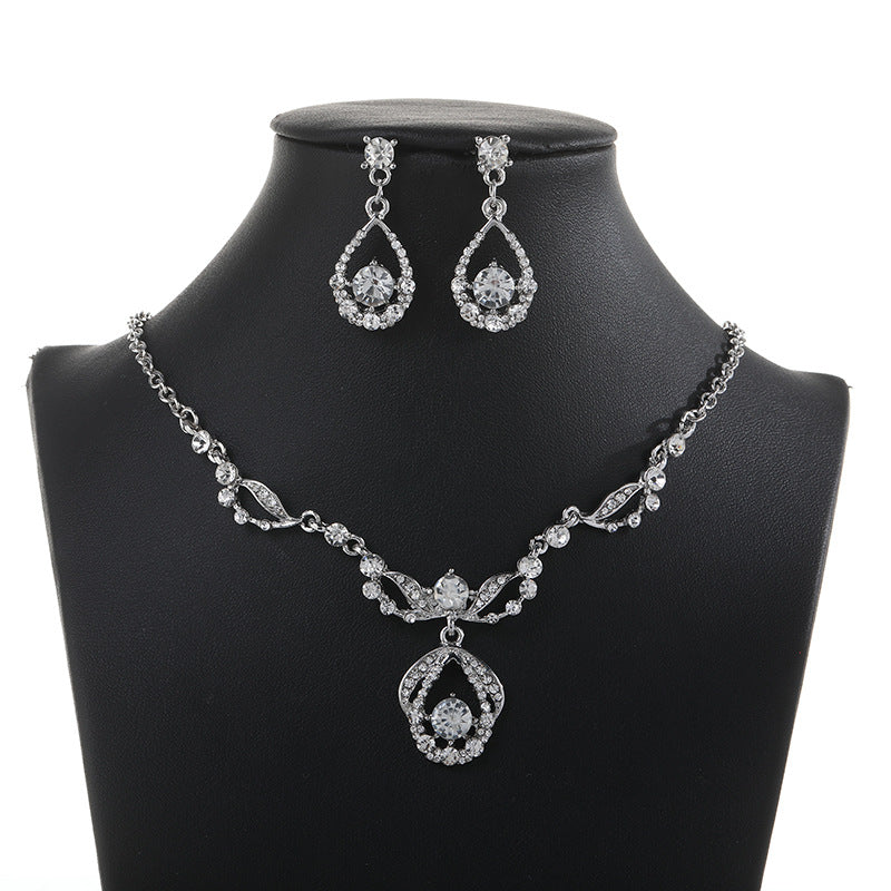 Set Collana Orecchini da Donna a Cuore con Strass in Stile Coreano Giapponese, Gioielli Placcati con Catena a Serpente in Lega, Stile Fresco e Dolce