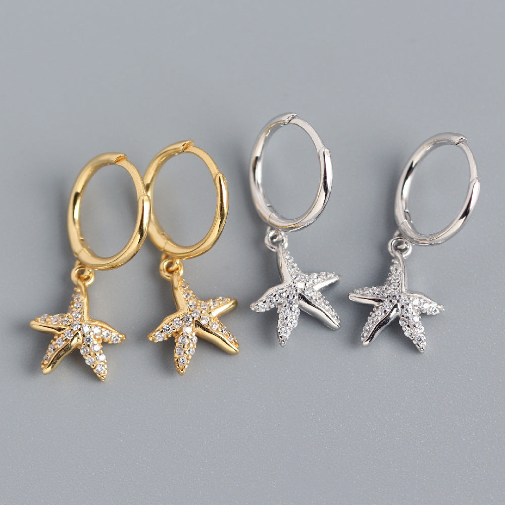 Orecchini Minimalisti di Lusso in Argento Sterling 925 con Stella e Strass Incassati