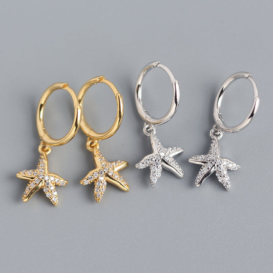 Pendientes Minimalistas de Lujo de Plata de Ley 925 con Incrustaciones de Estrellas y Diamantes de Imitación