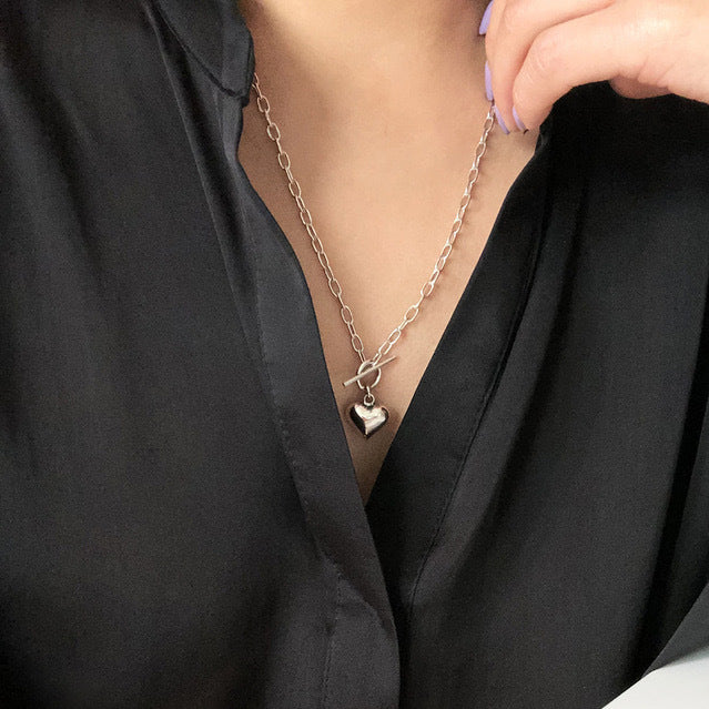 Collana con ciondolo geometrico a cuore placcato oro in argento sterling 925, catena a sfere, stile minimalista vintage