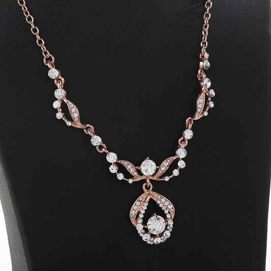 Korean Japanese Rhinestone Heart Drop Bell Women's Necklace Earrings Set, Alloy Snake Chain Plated Jewelry, Fresh Sweet Style
