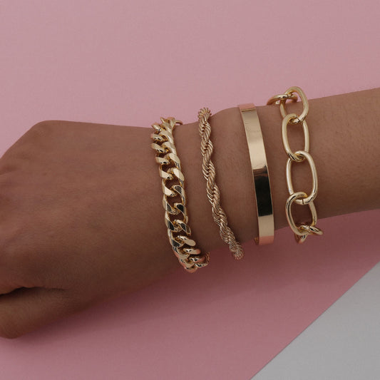 Bold Twisted Geometric Plated Alloy Women's Stackable Bracelet Set