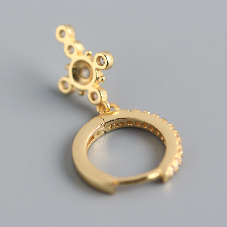 Orecchini pendenti con strass a croce in argento sterling S925, stile Sweet Cool