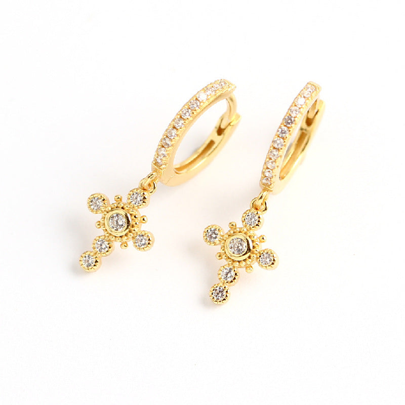 Orecchini pendenti con strass a croce in argento sterling S925, stile Sweet Cool
