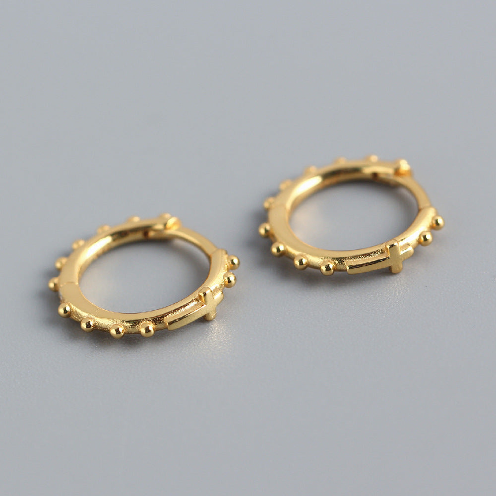 Sweet Cool Style S925 Sterling Silver Polished Cross Stud Earrings with Silver Bead Hoops