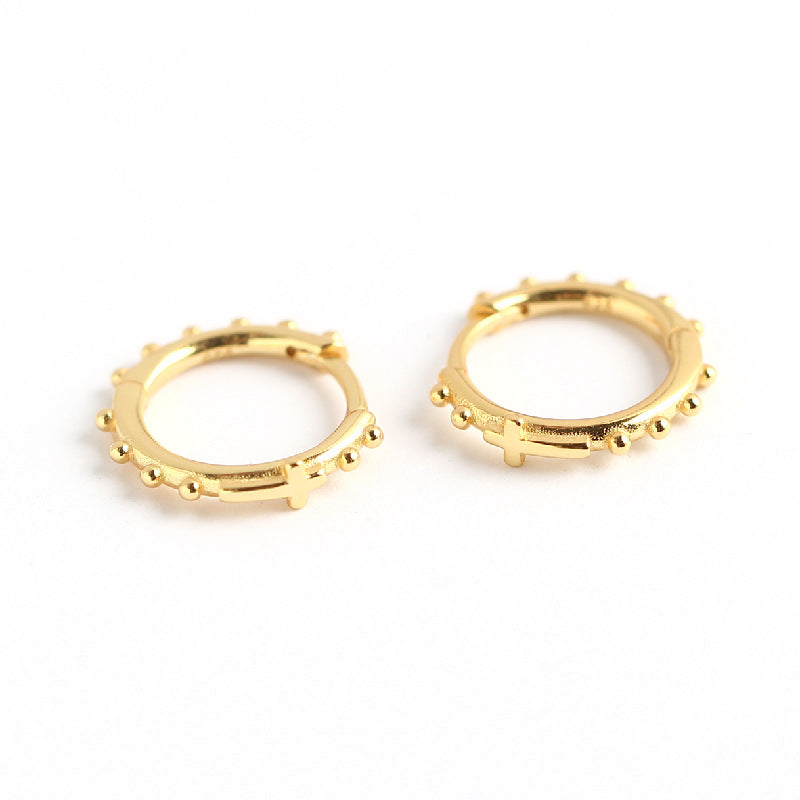 Sweet Cool Style S925 Sterling Silver Polished Cross Stud Earrings with Silver Bead Hoops