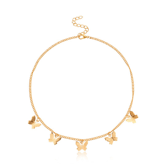 Collar con colgante de mariposa de aleación para mujer, cadena cruzada de moda casual