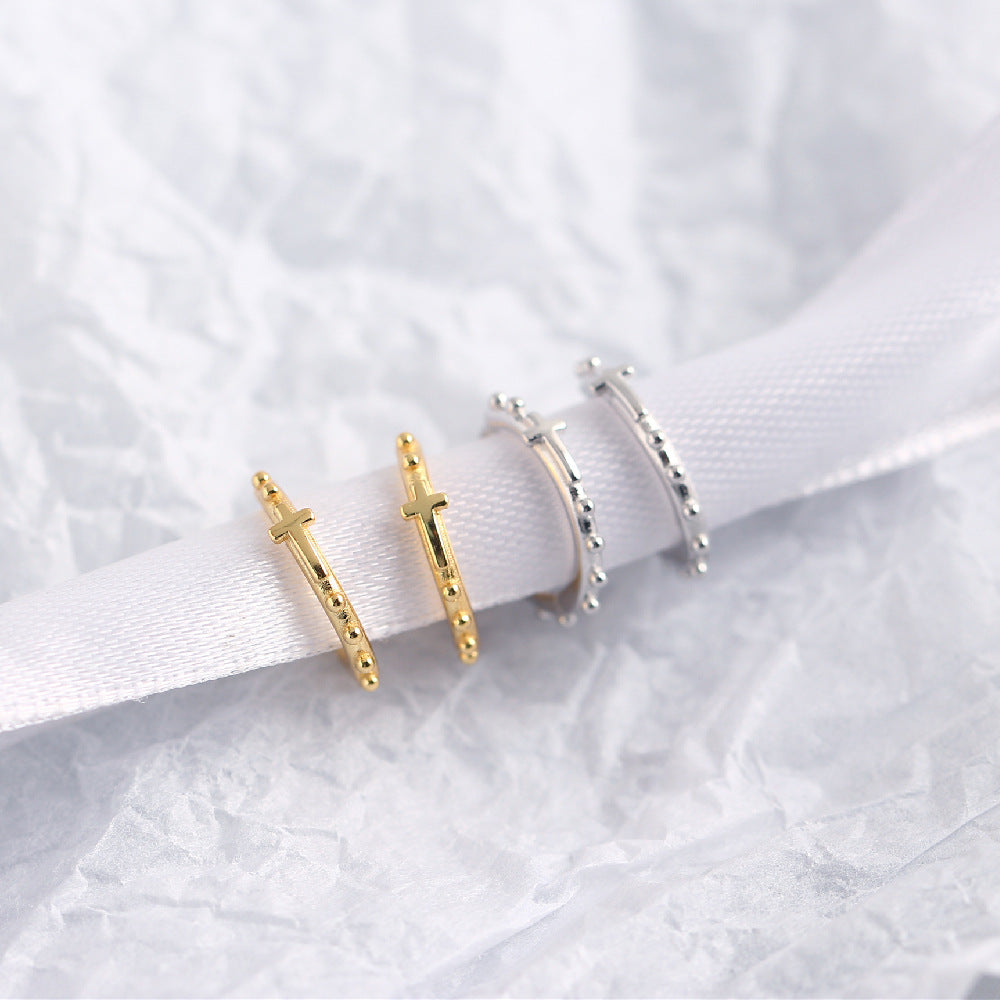 Sweet Cool Style S925 Sterling Silver Polished Cross Stud Earrings with Silver Bead Hoops