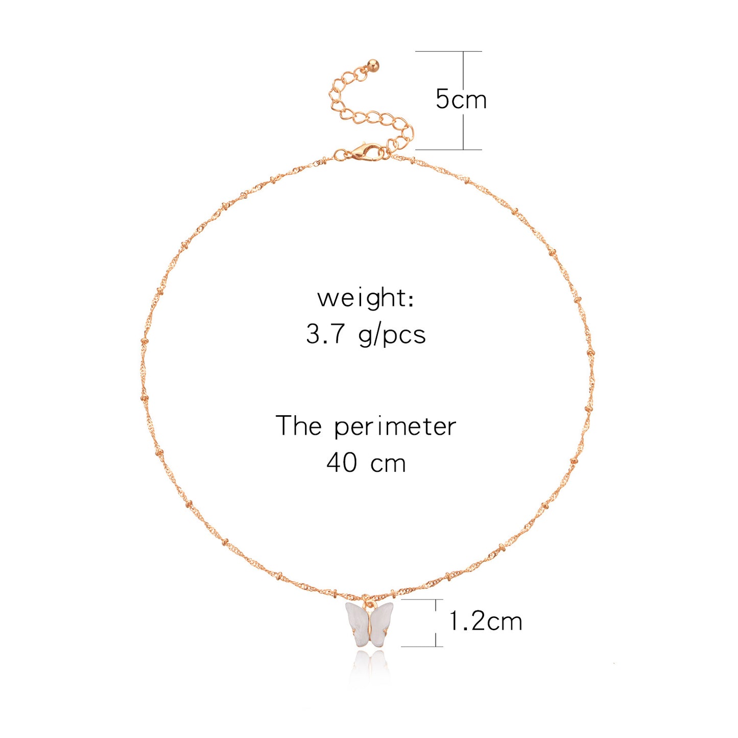Women's Solid Color Acrylic White Butterfly Necklace, Alloy Round Bead Chain Fashion Jewelry, Elegant Design for Daily Wear