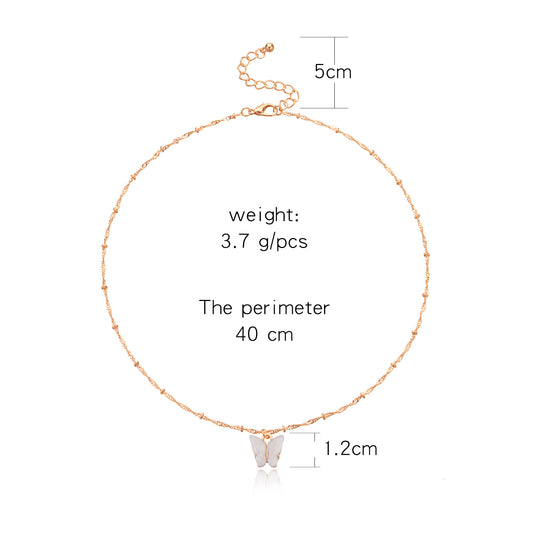 Collar de Mariposa Blanca Acrílica de Color Sólido para Mujer, Joyería de Moda con Cadena de Cuentas Redondas de Aleación, Diseño Elegante para Uso Diario