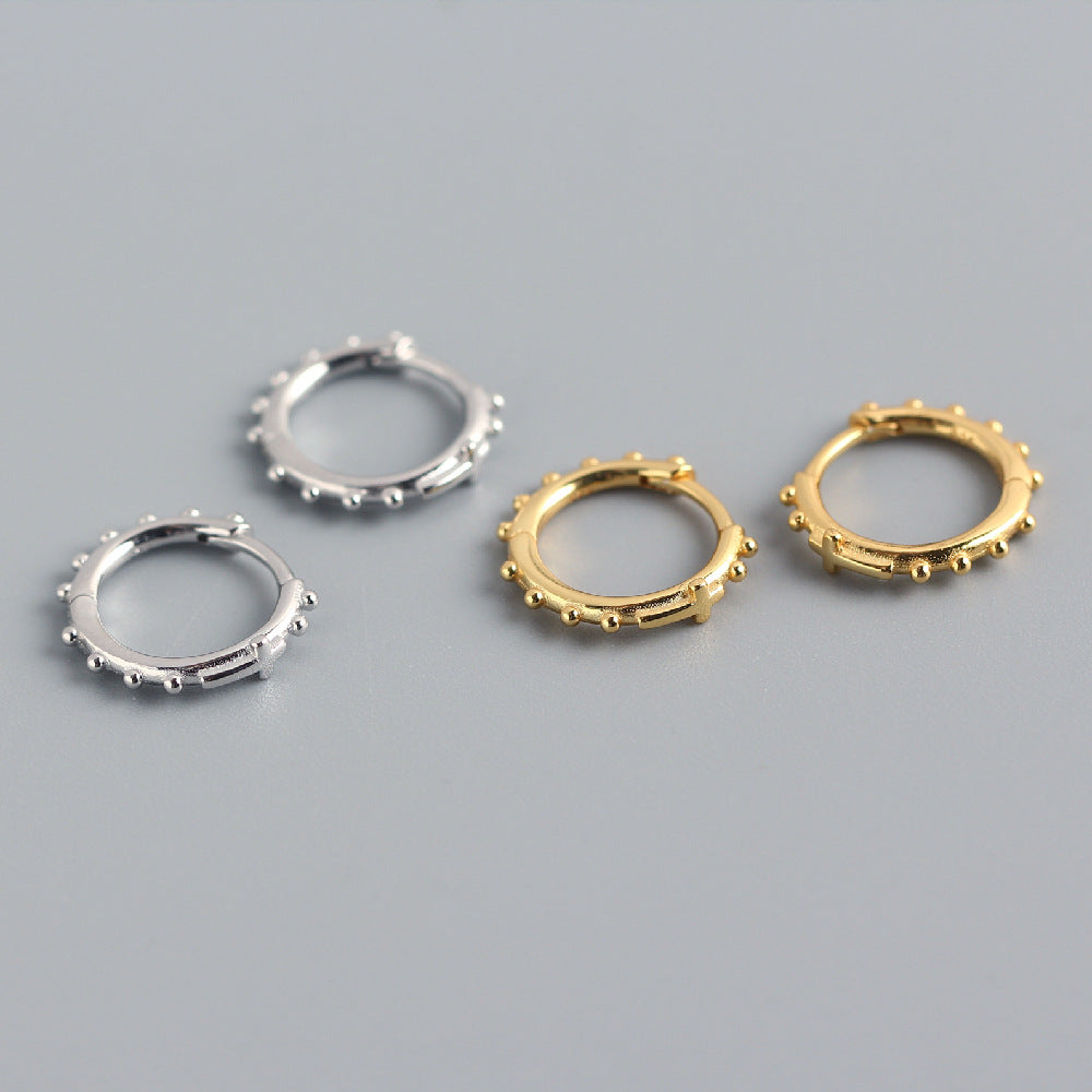 Sweet Cool Style S925 Sterling Silver Polished Cross Stud Earrings with Silver Bead Hoops