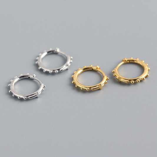 Orecchini a perno a croce lucidi in Argento Sterling S925, stile Sweet Cool, con cerchietti di perline in argento