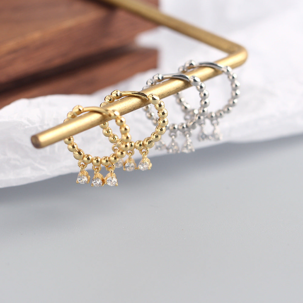Elegant 925 Sterling Silver Geometric Hoop Earrings with Cubic Zirconia Tassel for Women