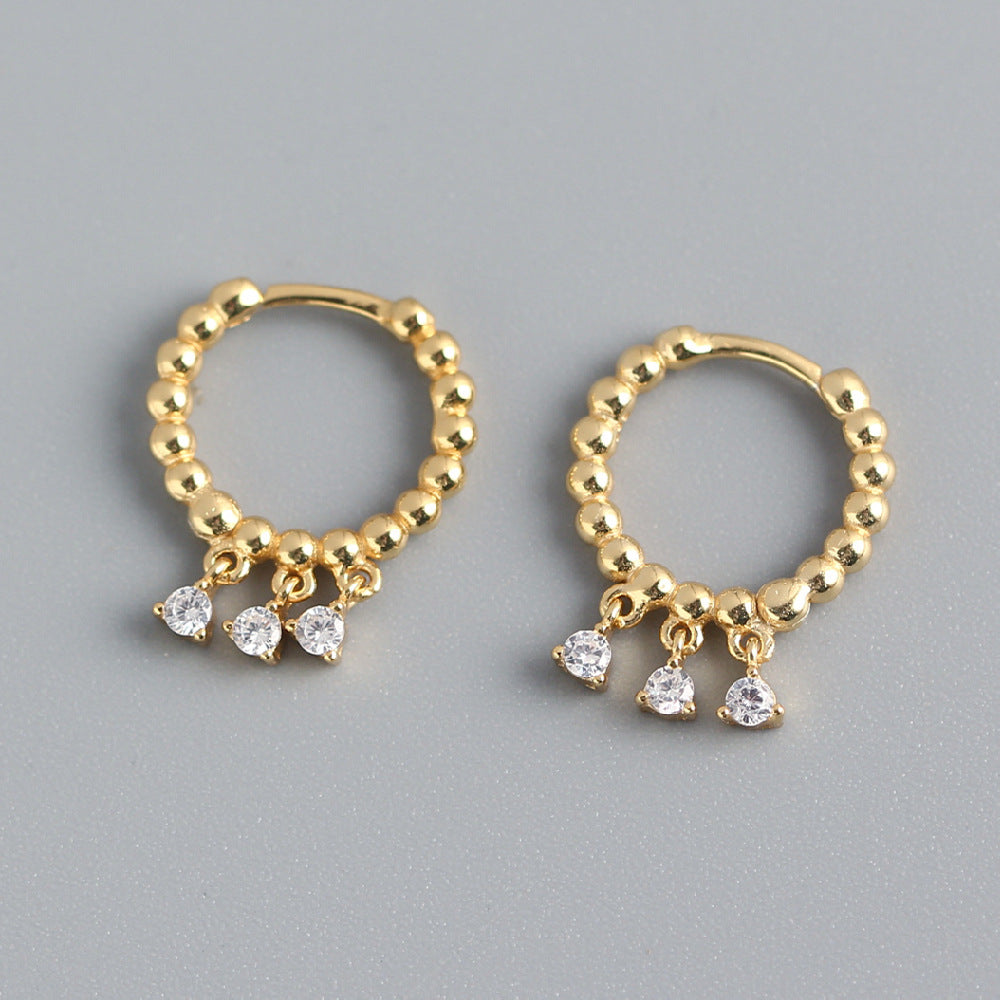 Elegant 925 Sterling Silver Geometric Hoop Earrings with Cubic Zirconia Tassel for Women