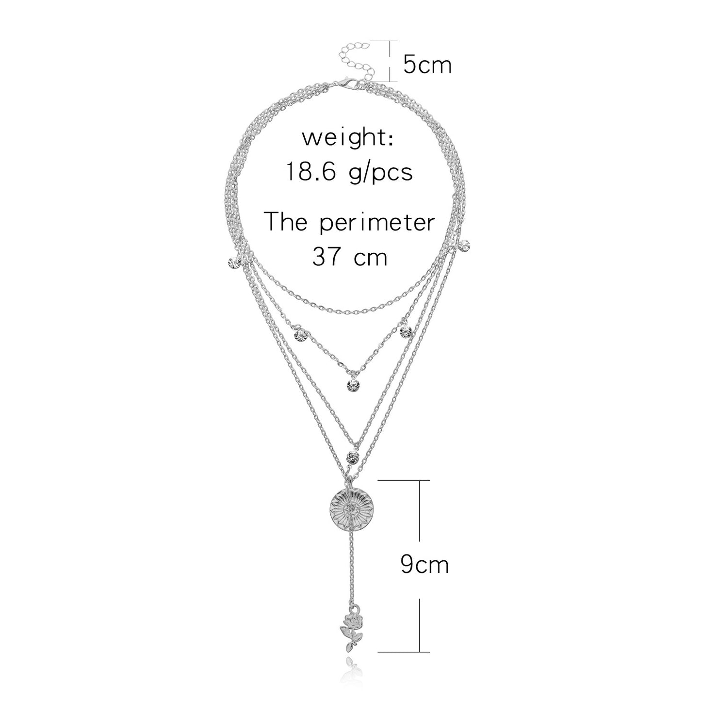 Women's Floral Rhinestone Alloy Cross Chain Necklace, Multi-Layered Pendant Jewelry, Streetwear Fashion Accessory