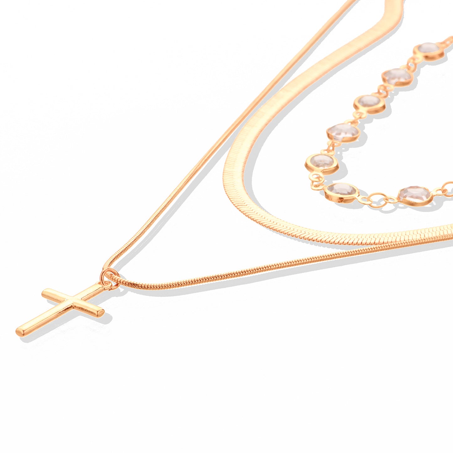 Women's Fashion Rhinestone Cross Pendant Necklace, Multi-Layer Water Wave Chain, Alloy Plated Jewelry, Elegant Stylish Accessory