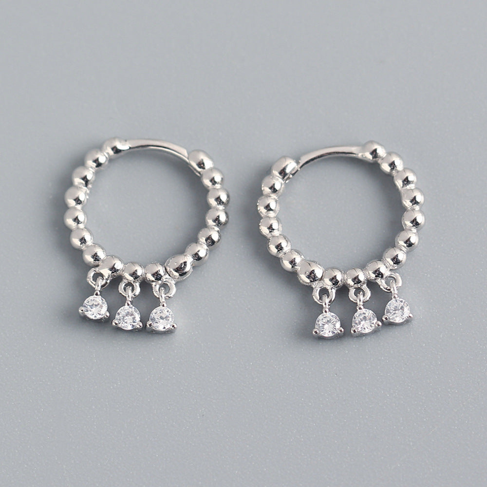 Elegant 925 Sterling Silver Geometric Hoop Earrings with Cubic Zirconia Tassel for Women