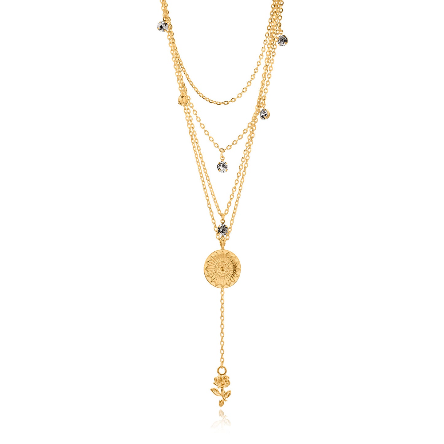 Women's Floral Rhinestone Alloy Cross Chain Necklace, Multi-Layered Pendant Jewelry, Streetwear Fashion Accessory