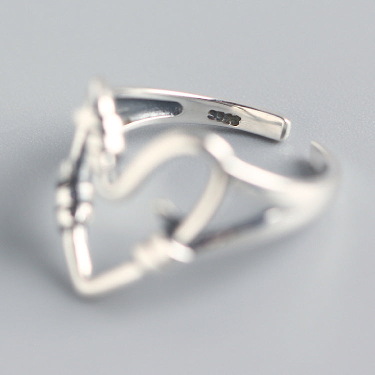 Minimalist 925 Sterling Silver Heart Ring Vintage Finish Geometric Design for Women