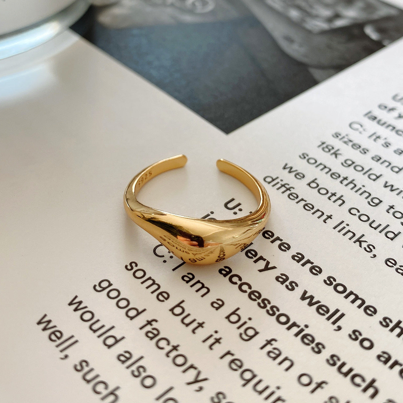 French Style Minimalist 925 Sterling Silver Irregular Heart Geometric Ring for Women