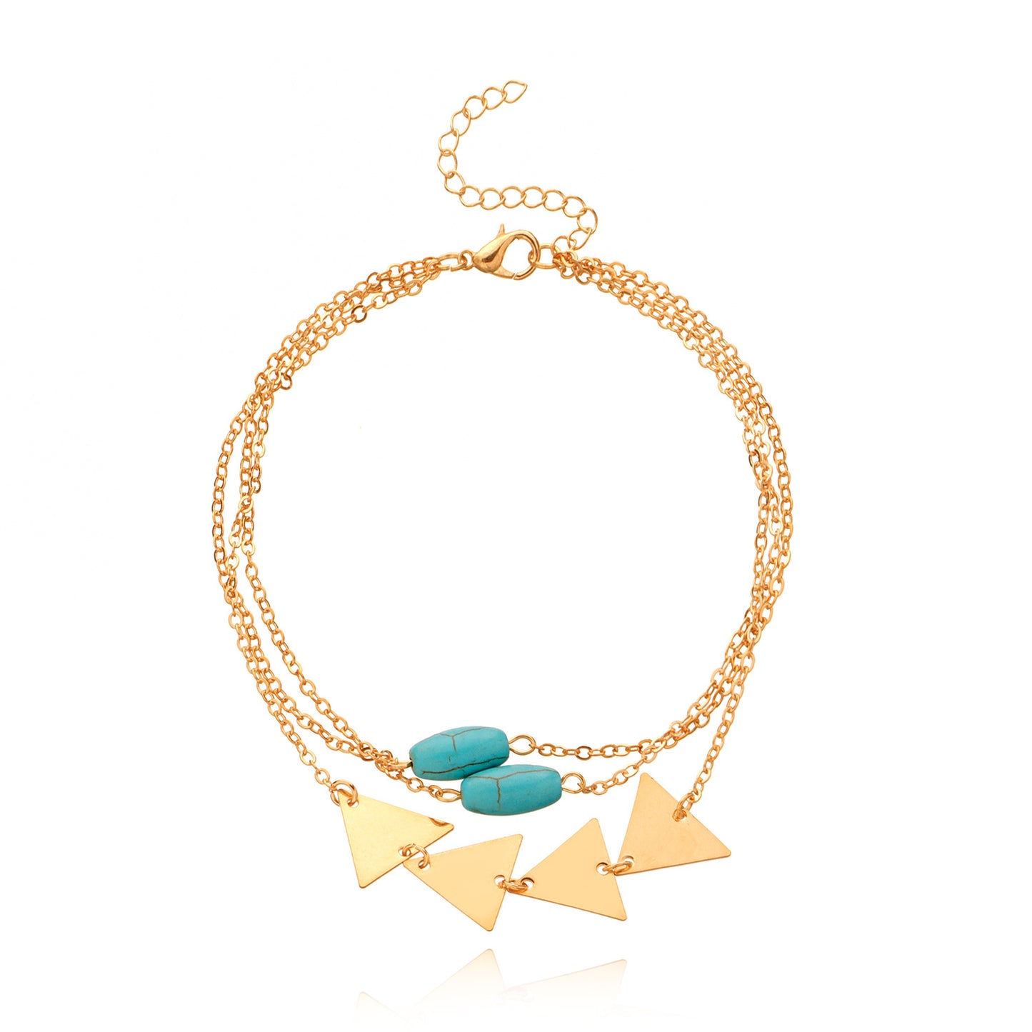 Brazalete esclava triangular turquesa vintage con flecos para mujer, de aleación, joya de mano, accesorio geométrico bohemio