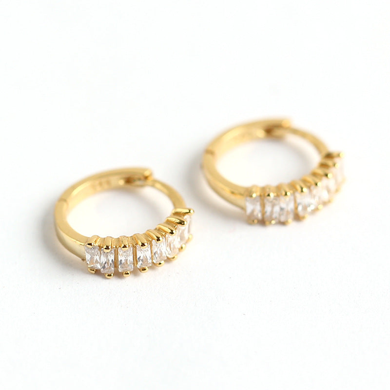 Pendientes de tuerca de plata esterlina 925 con incrustaciones geométricas de diamantes de imitación para hombres y mujeres unisex