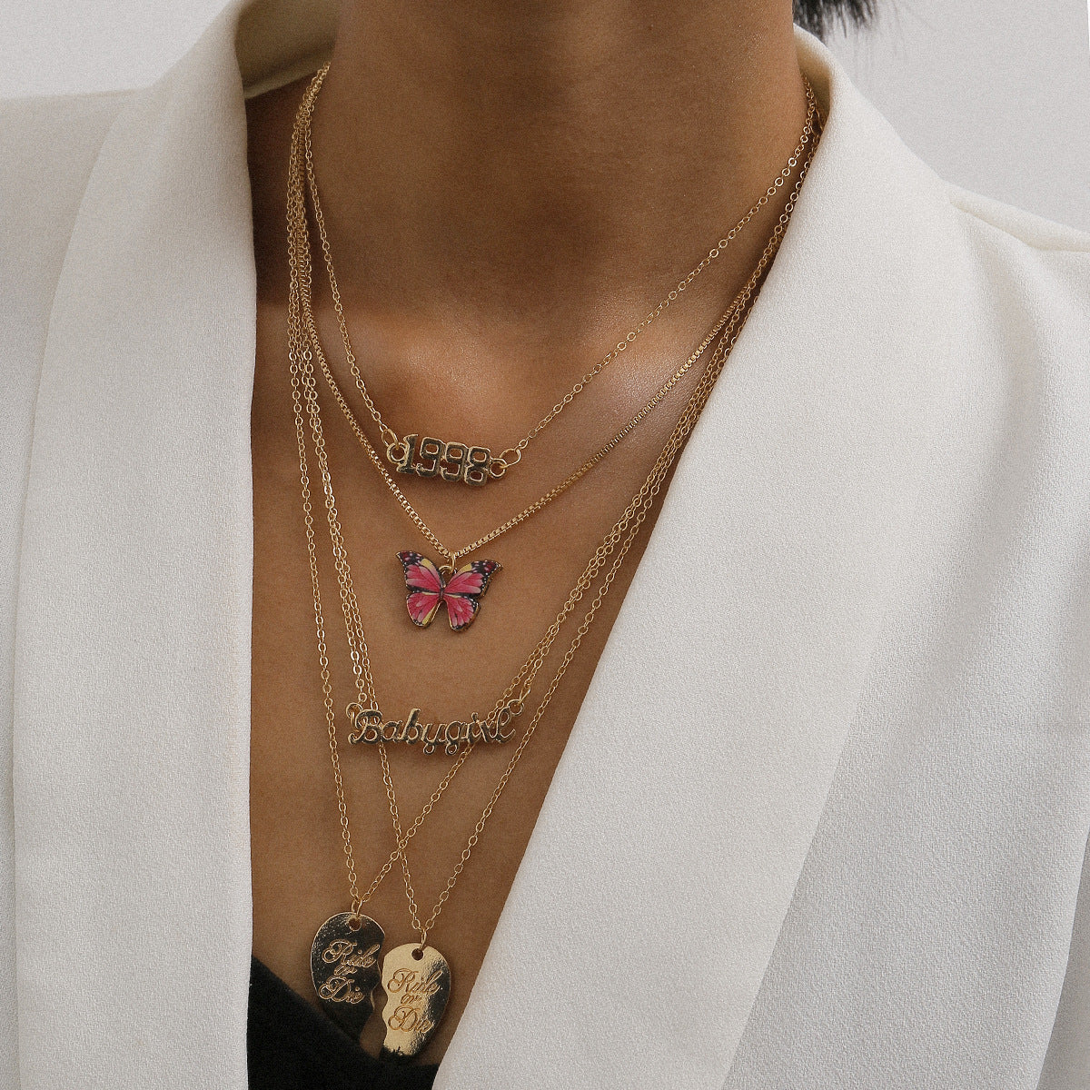 Punk Minimalist Heart Butterfly Letter Alloy Plated Necklace Curb Chain Women