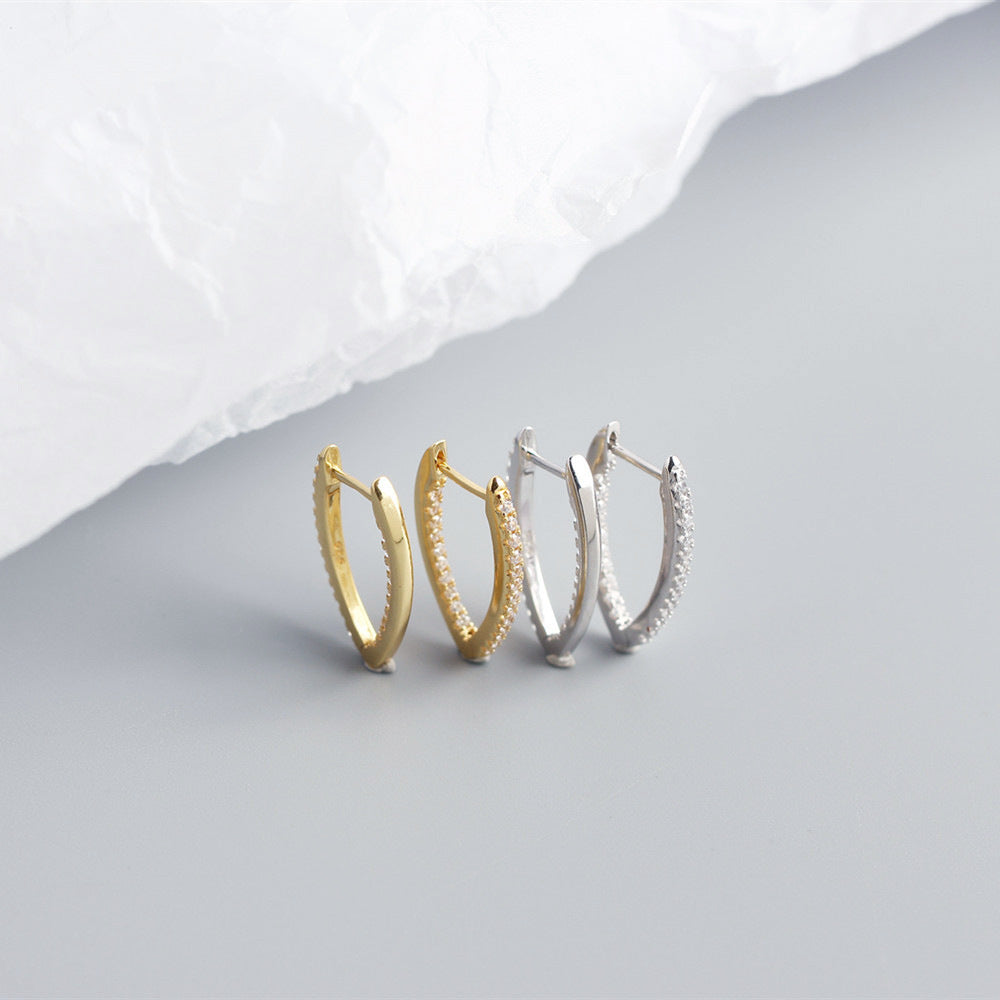 Geometric Sterling Silver Inlay Rhinestone Earrings for Women, S925 Pure Silver Drop Earrings, YHE0196
