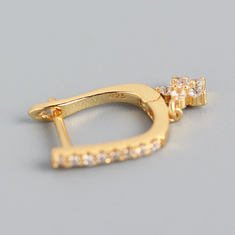 Orecchini da donna di lusso minimalisti in argento sterling 925 con intarsio di strass a forma di stella a U