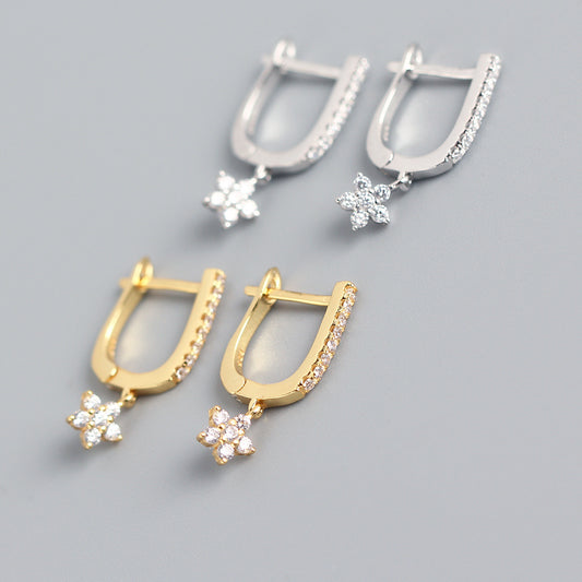 Pendientes de lujo minimalistas en plata de ley 925 con incrustaciones de pedrería en forma de U para mujer