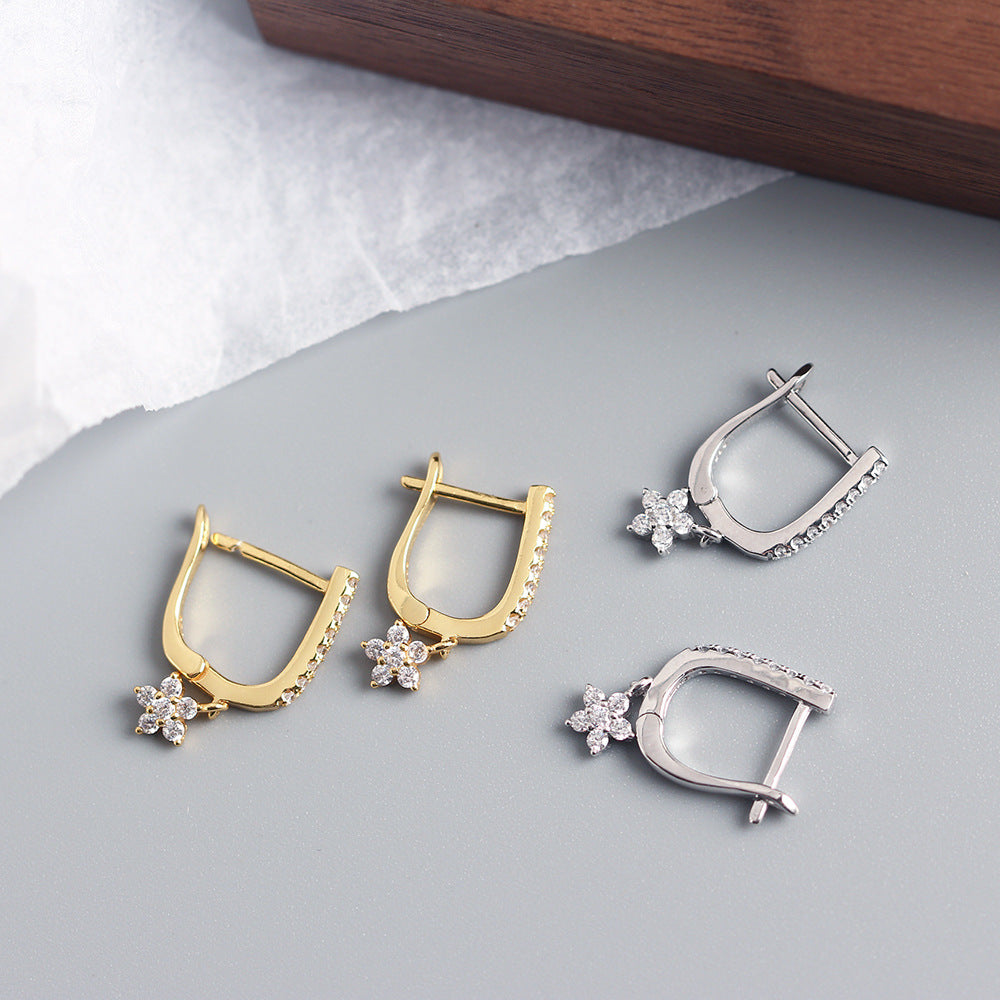 Orecchini da donna di lusso minimalisti in argento sterling 925 con intarsio di strass a forma di stella a U