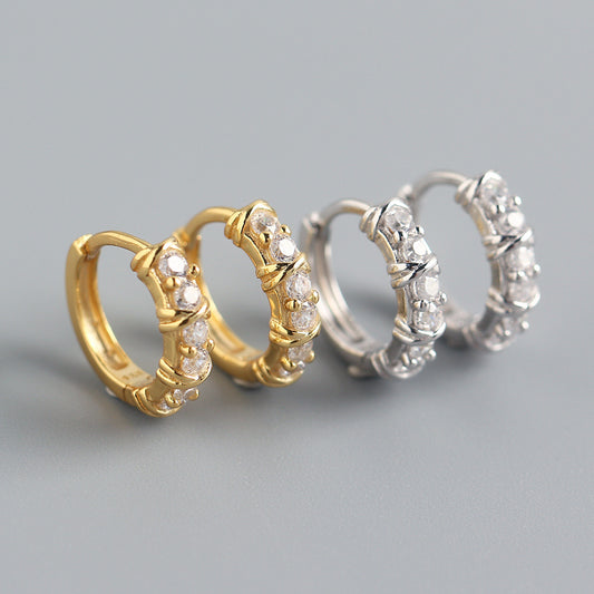Elegantes Pendientes de Nudo Redondo Geométricos de Plata de Ley 925 con Incrustaciones de Diamantes de Imitación para Mujer