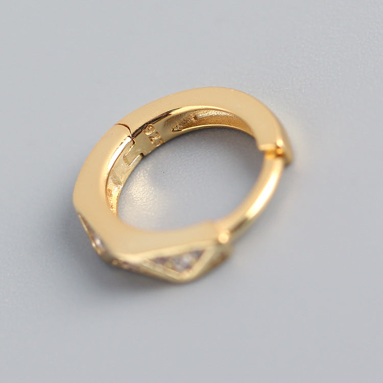 Orecchini a Cerchio Minimalisti Eleganti in Argento Sterling 925 con Inlay di Strass Geometrici a Triangolo