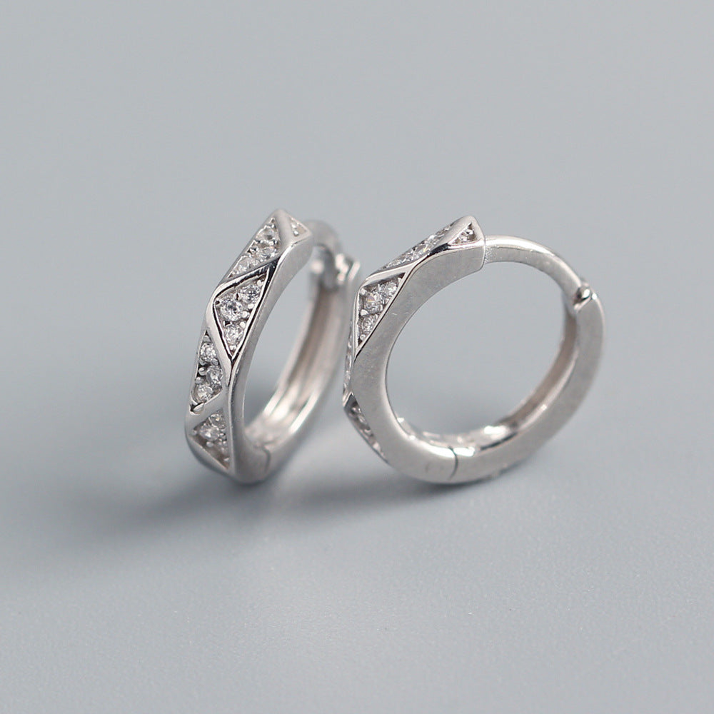 Orecchini a Cerchio Minimalisti Eleganti in Argento Sterling 925 con Inlay di Strass Geometrici a Triangolo