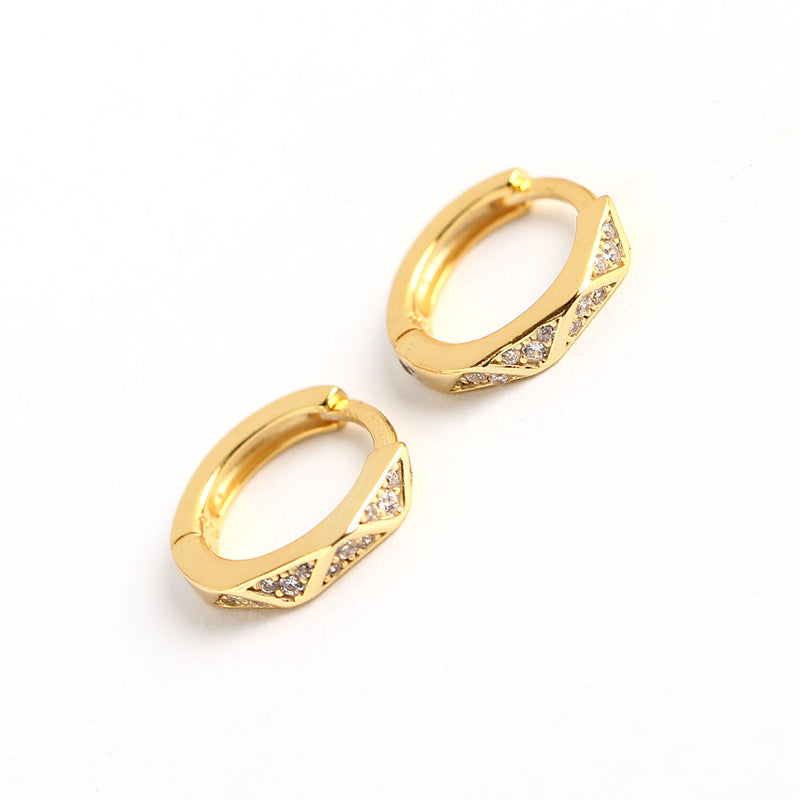 Orecchini a Cerchio Minimalisti Eleganti in Argento Sterling 925 con Inlay di Strass Geometrici a Triangolo