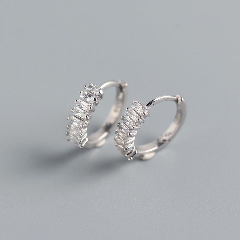 Pendientes de tuerca de plata esterlina 925 con incrustaciones geométricas de diamantes de imitación para hombres y mujeres unisex